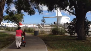 Jet idles next to Clover Park in Santa Monica