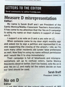 Sarah Braff's letter to the editor